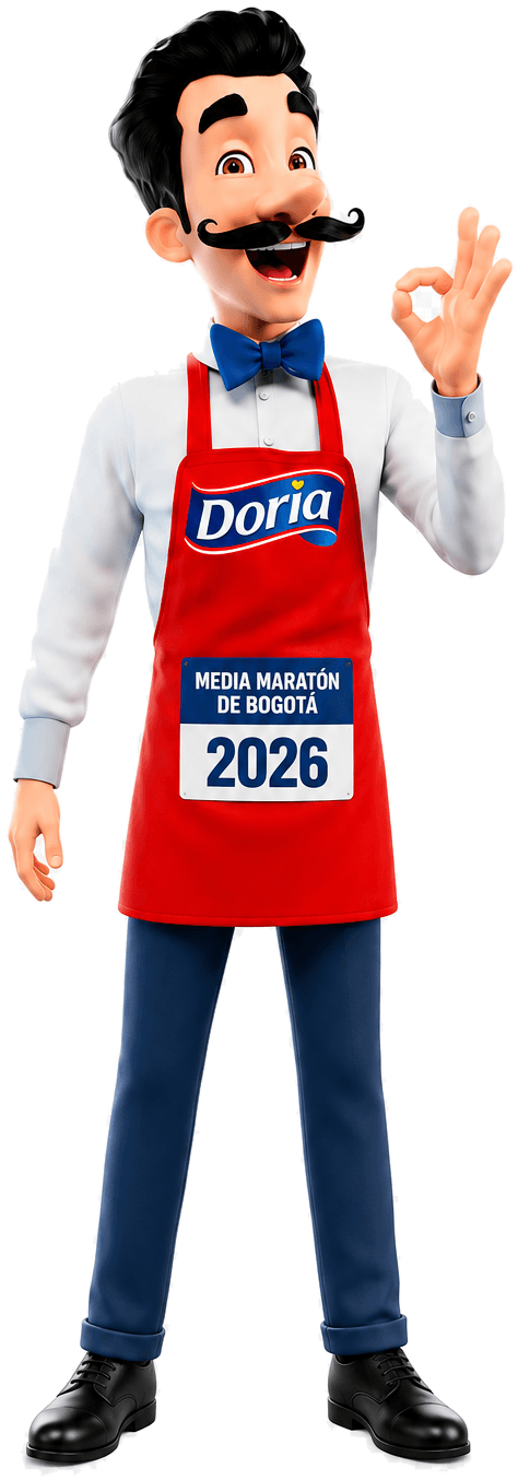 Personaje Doria con camiseta Media Maratón de Bogotá 2026